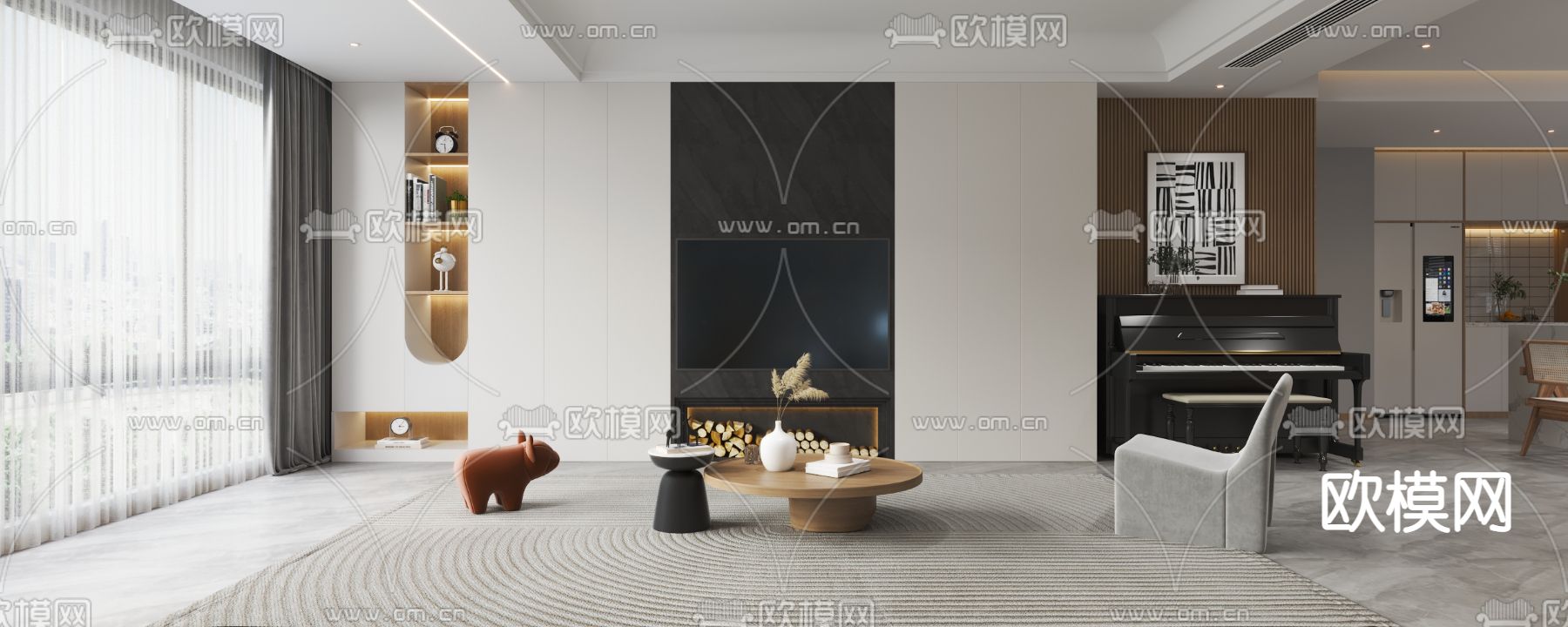 北欧复式客厅餐厅3d模型下载（渲染图5）