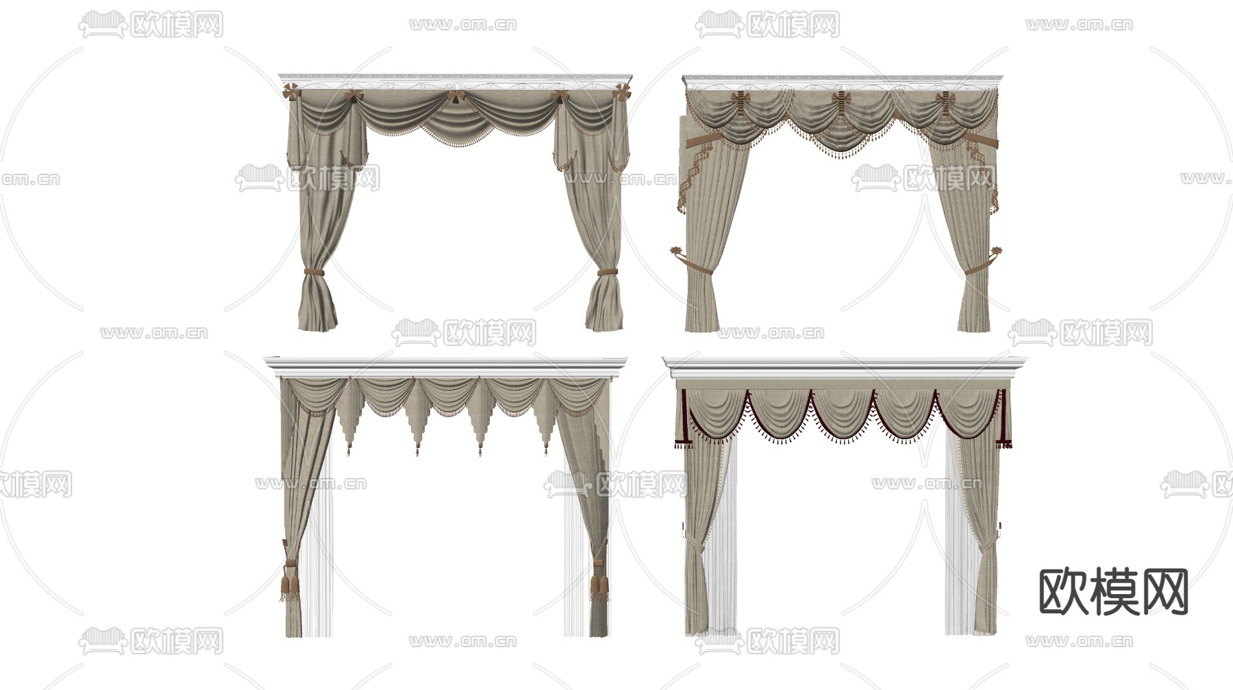 欧式布艺窗帘su模型下载