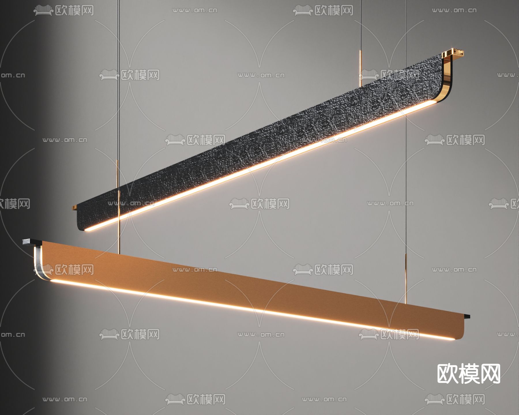 现代办公条形吊灯3d模型下载