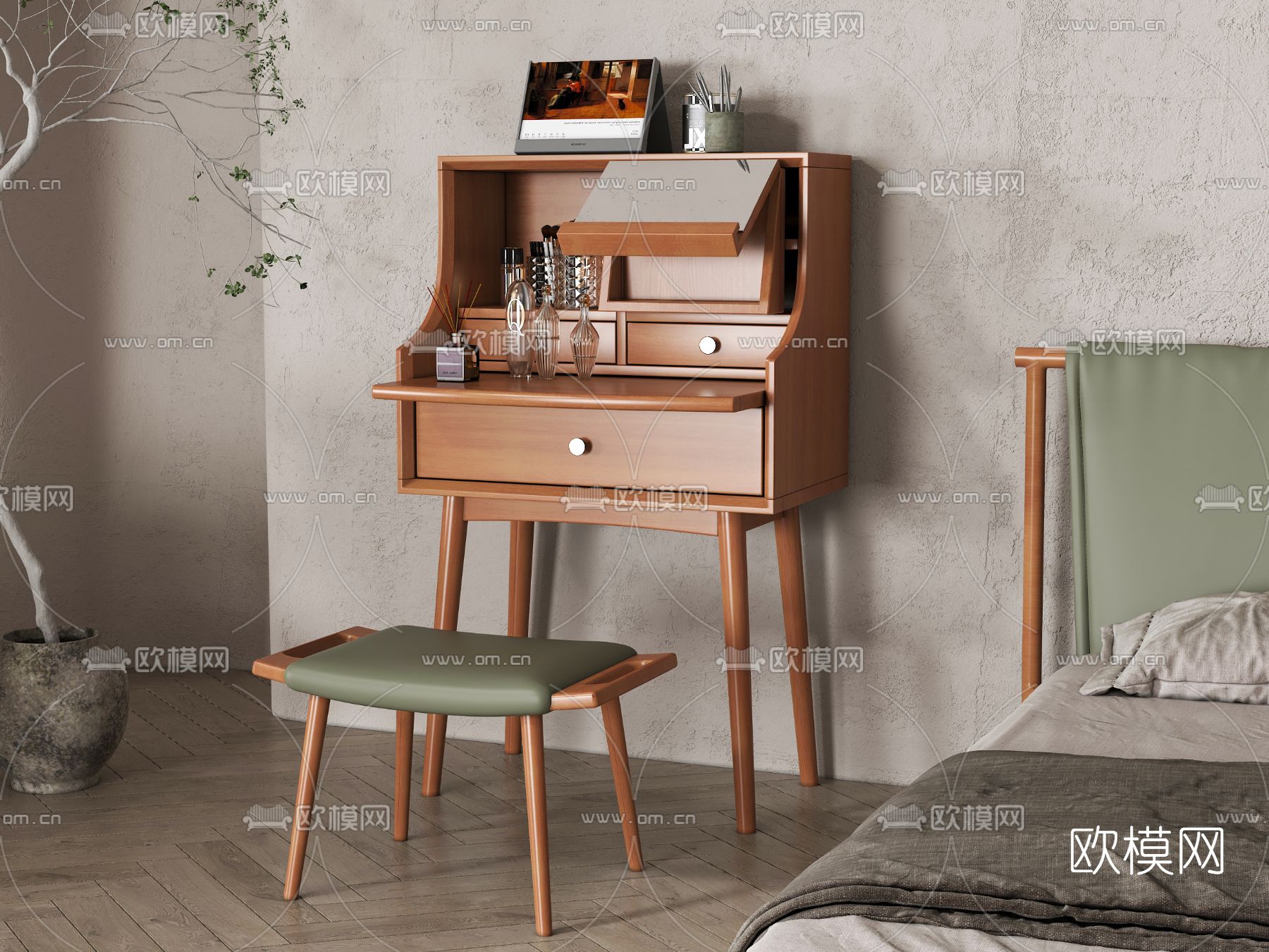 北欧木质梳妆台3d模型下载