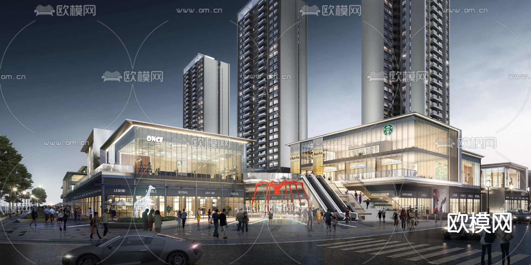 现代商业街su模型下载（渲染图1）