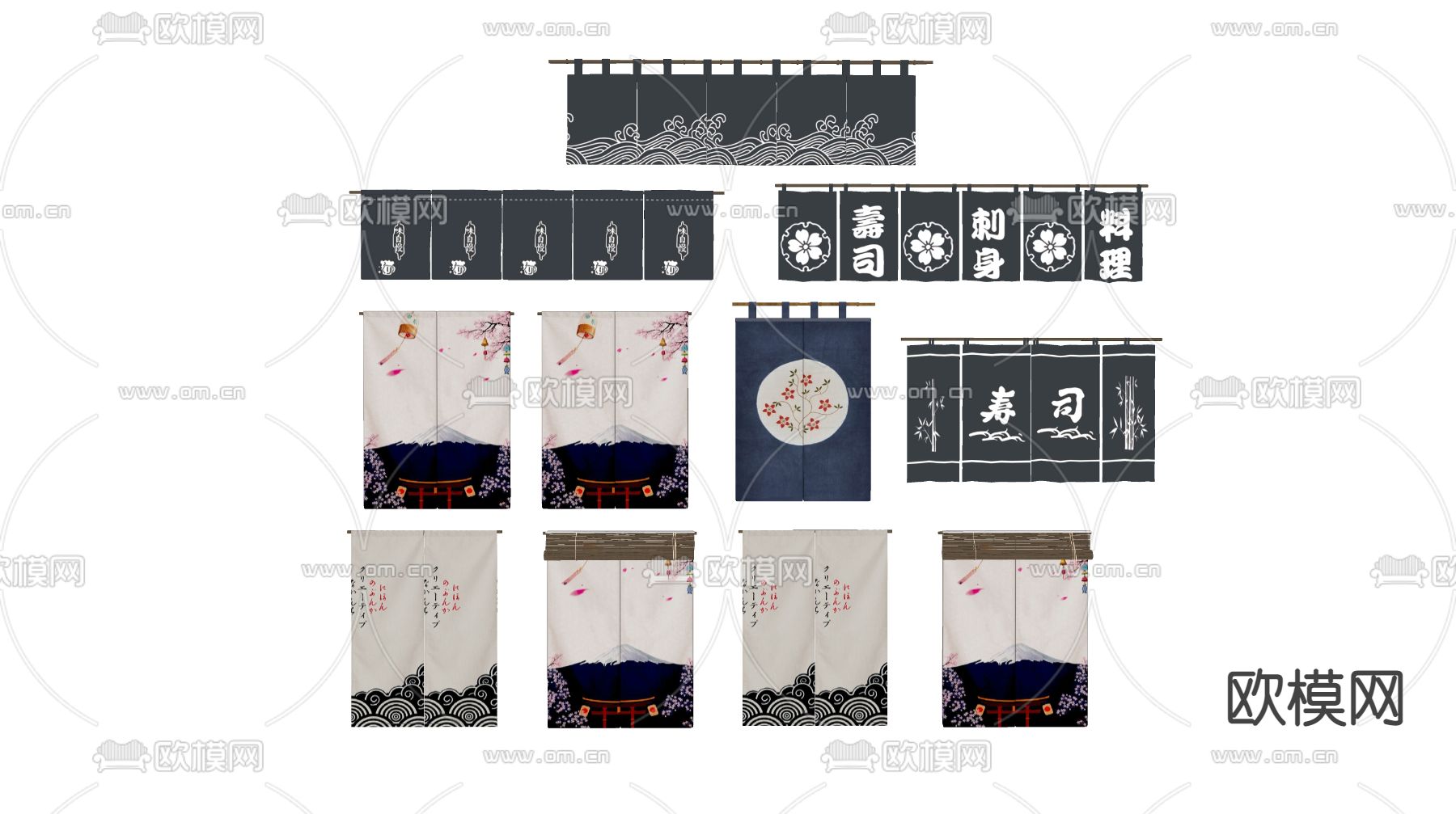 日式窗帘厨房帘su模型下载