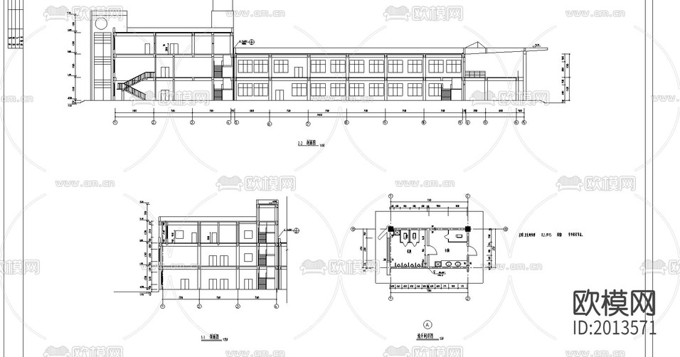 食堂建筑CAD施工圖下載(渲染圖2)