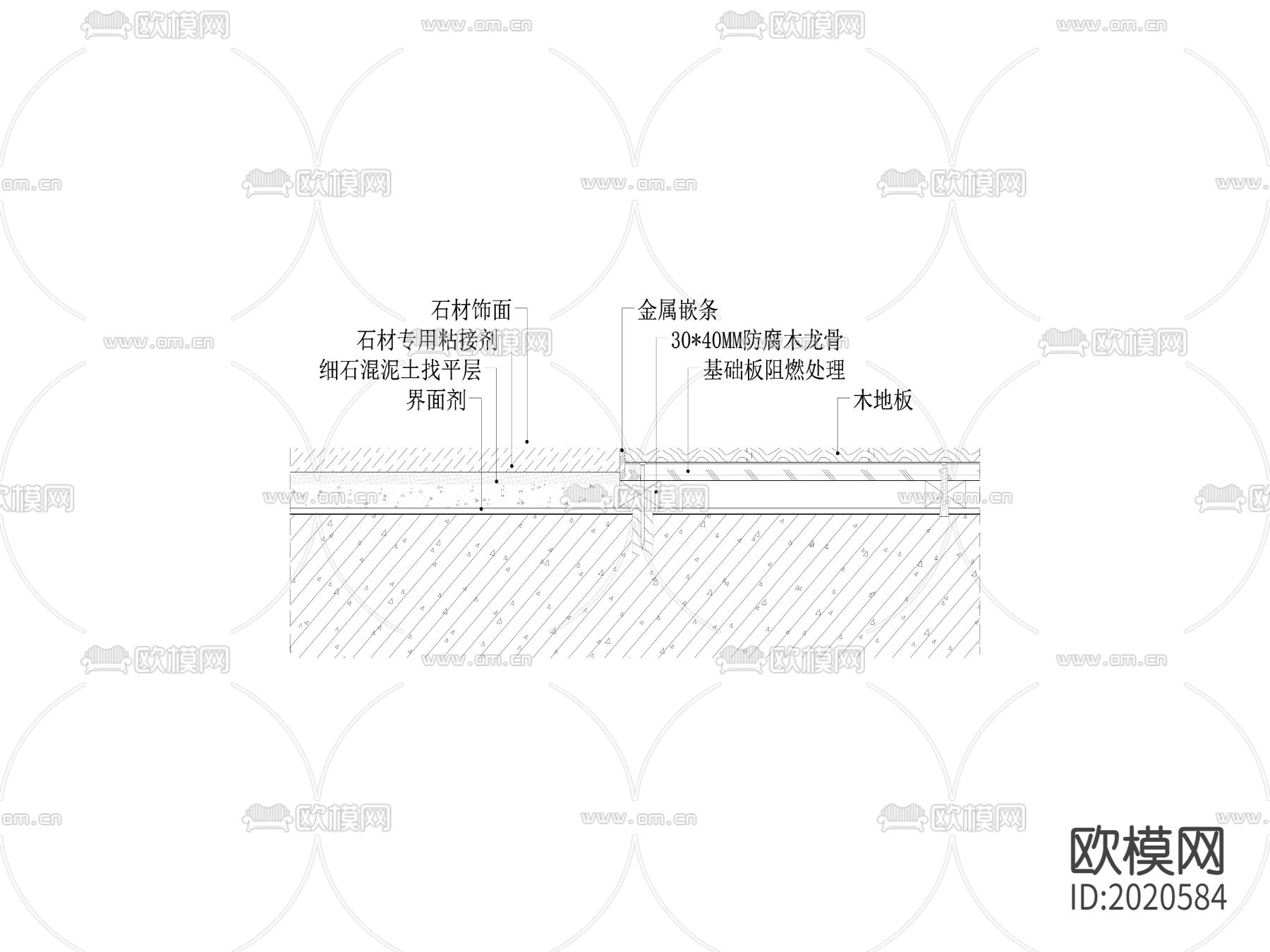 石材木地板交接地坪cad大样图下载