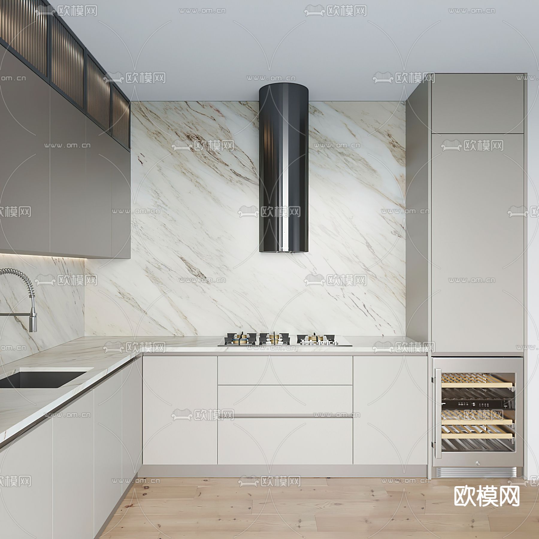 现代厨房橱柜3d模型下载（渲染图3）