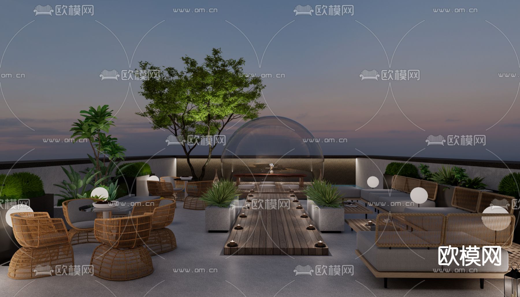 现代屋顶阳台花园su模型