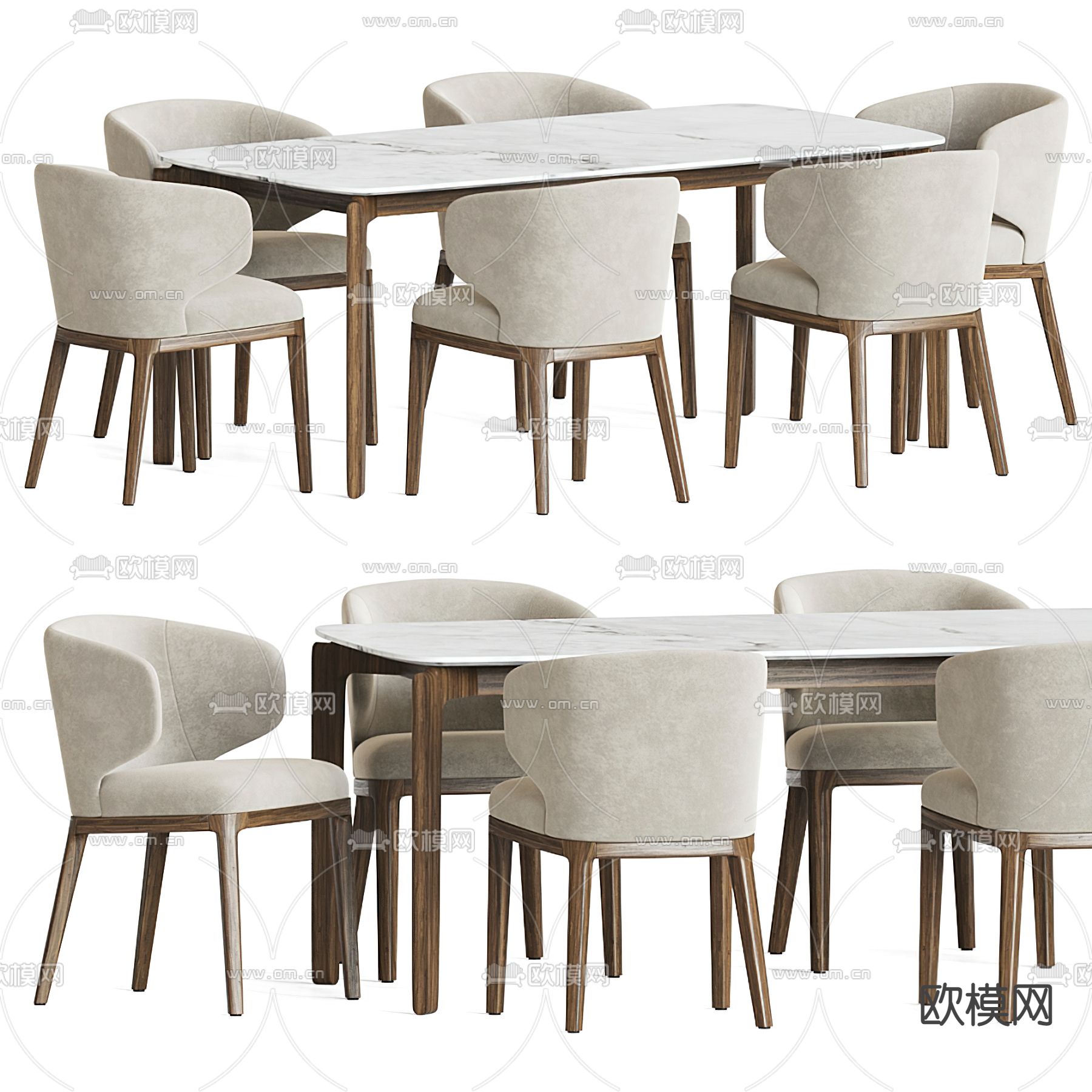 Bonaldo 现代大理石餐桌椅3d模型下载（渲染图1）