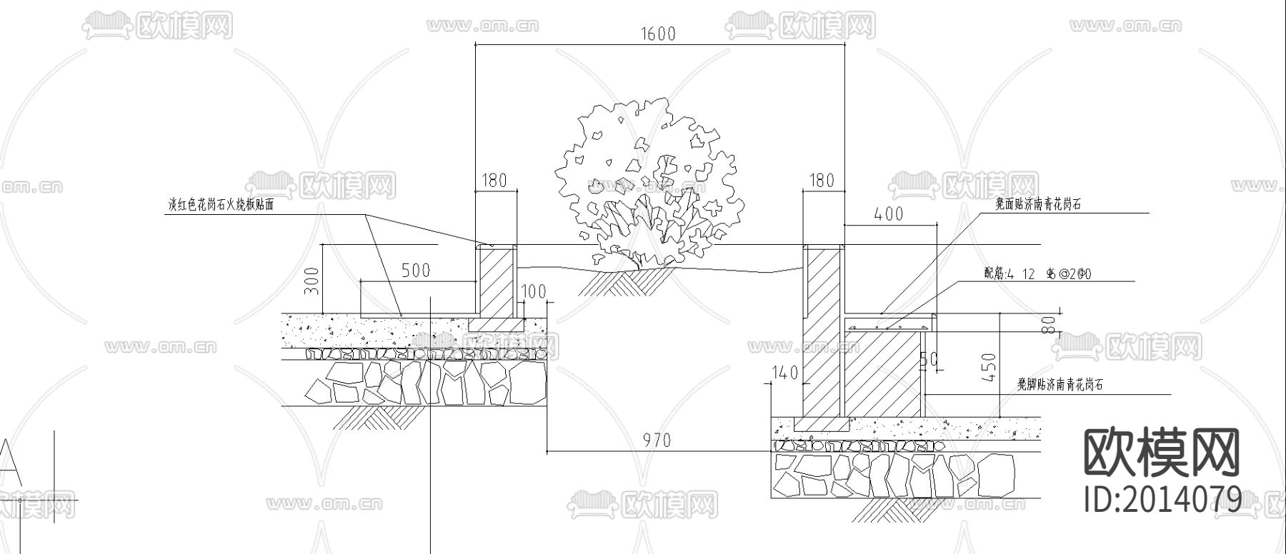 下沉式广场与跌水池节点CAD施工图下载（渲染图1）
