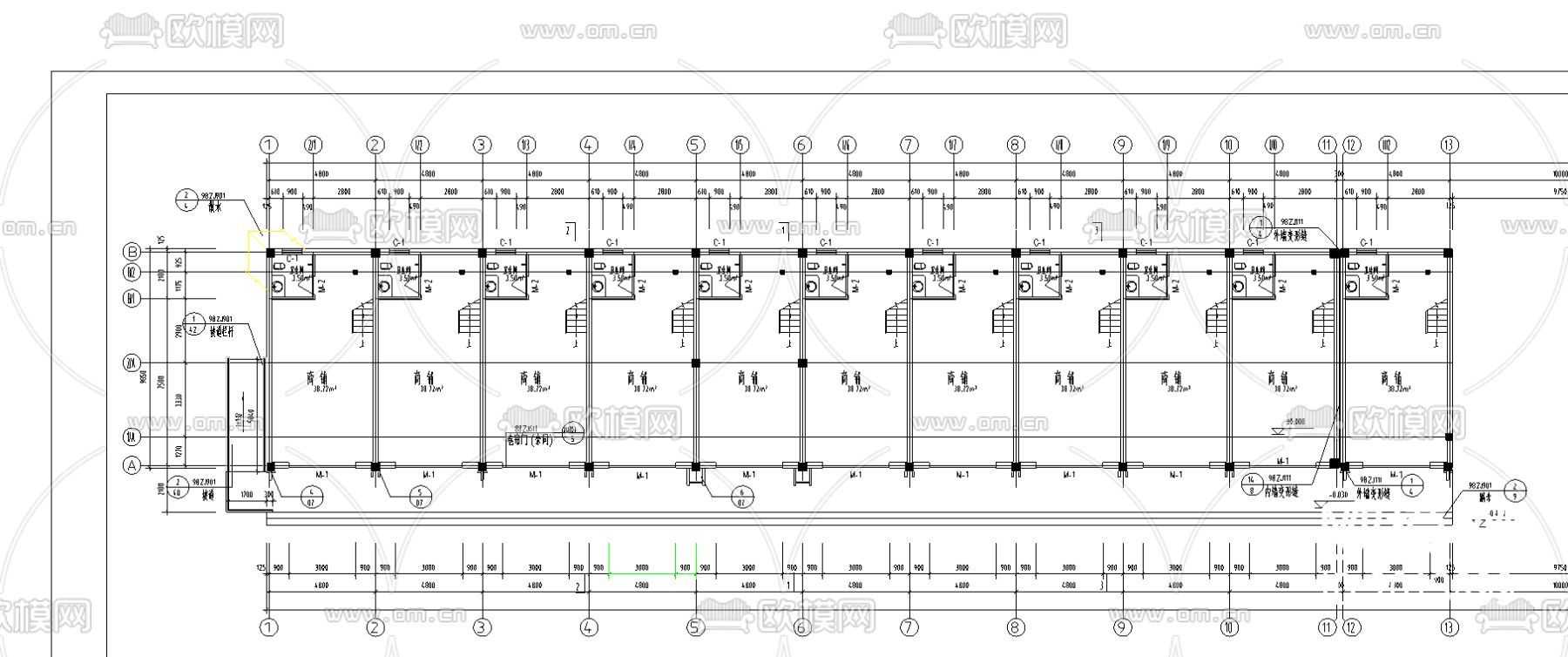 商铺建筑CAD施工图下载（渲染图4）