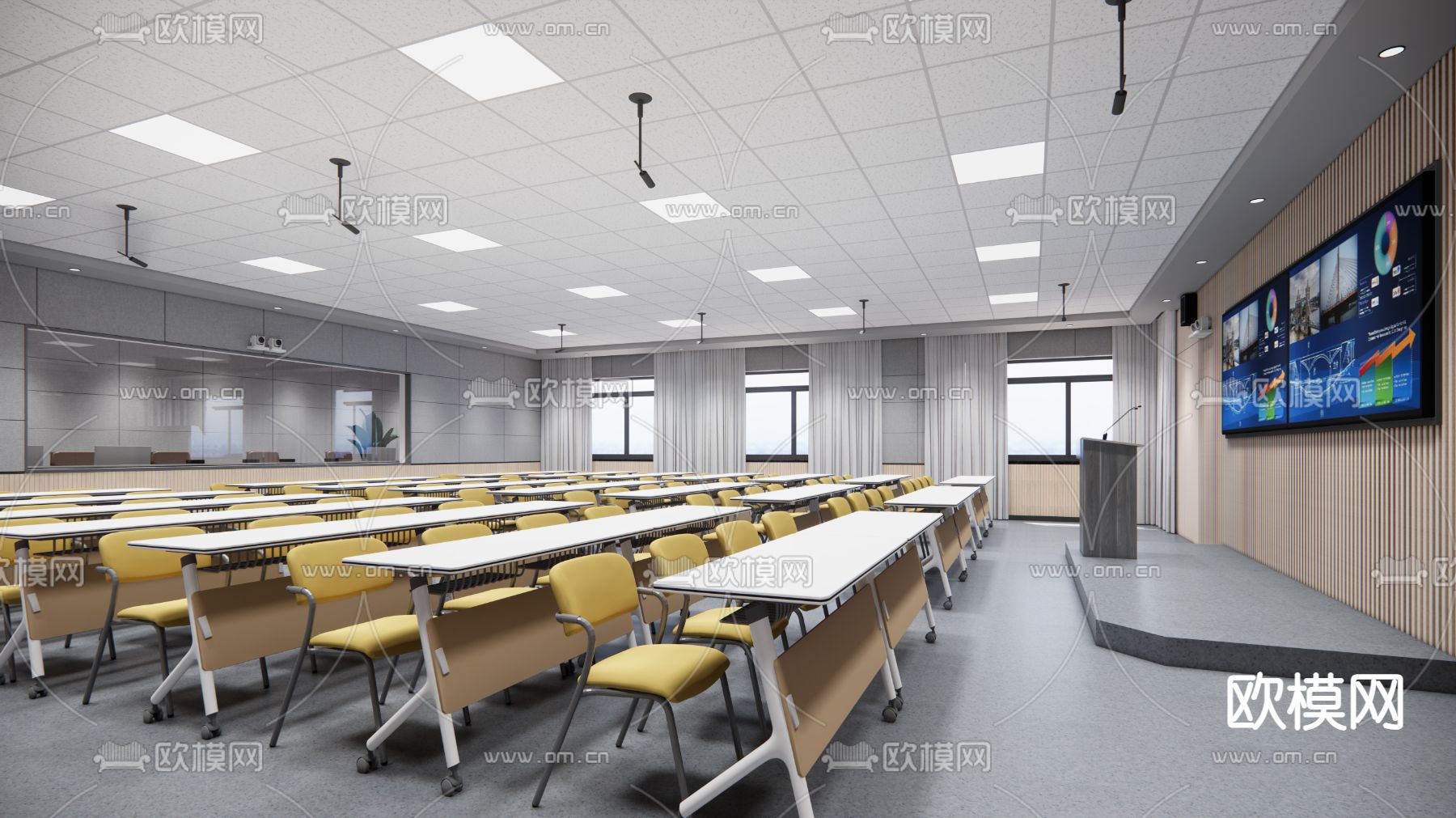 现代学校教室su模型下载（渲染图1）