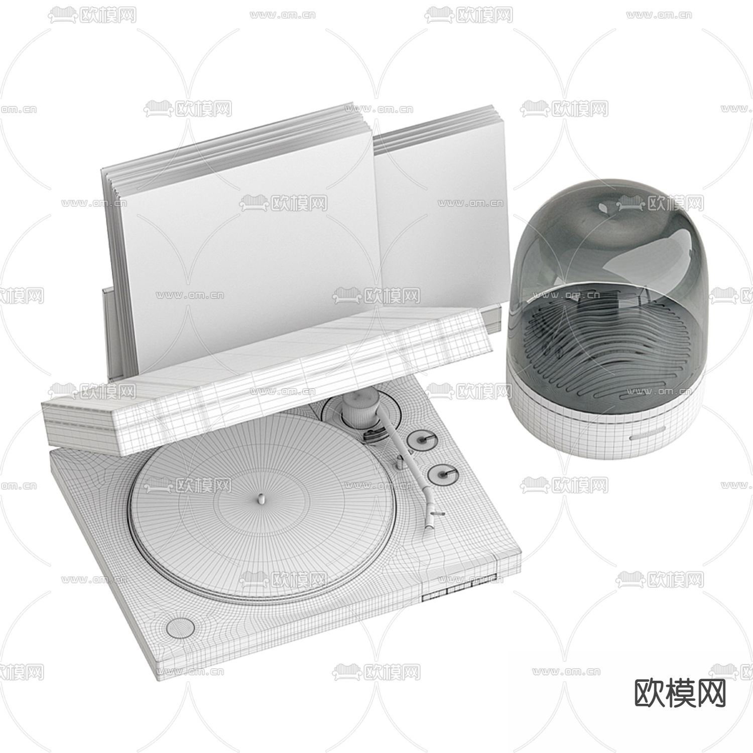 现代复古黑胶唱片机3d模型下载（渲染图2）