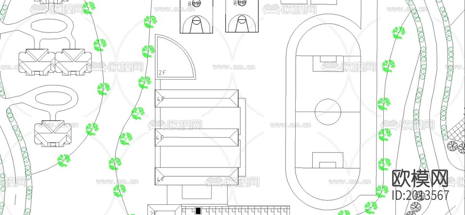 某行政中心平面CAD施工圖下載(渲染圖2)