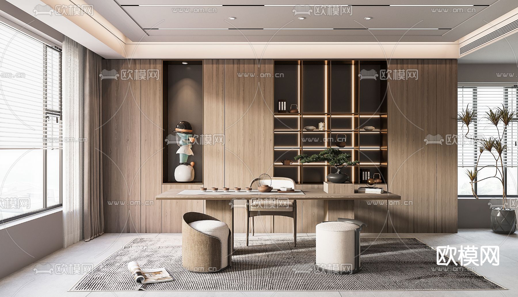 新中式茶室3d模型下载