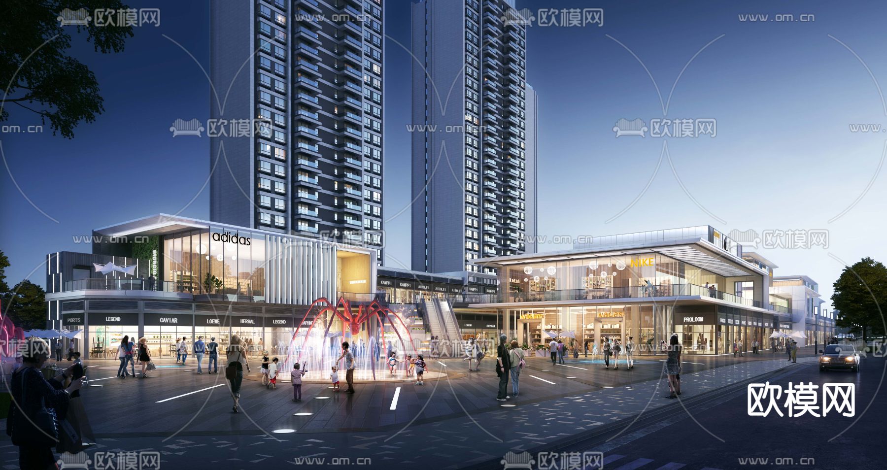 现代商业街su模型下载（渲染图2）