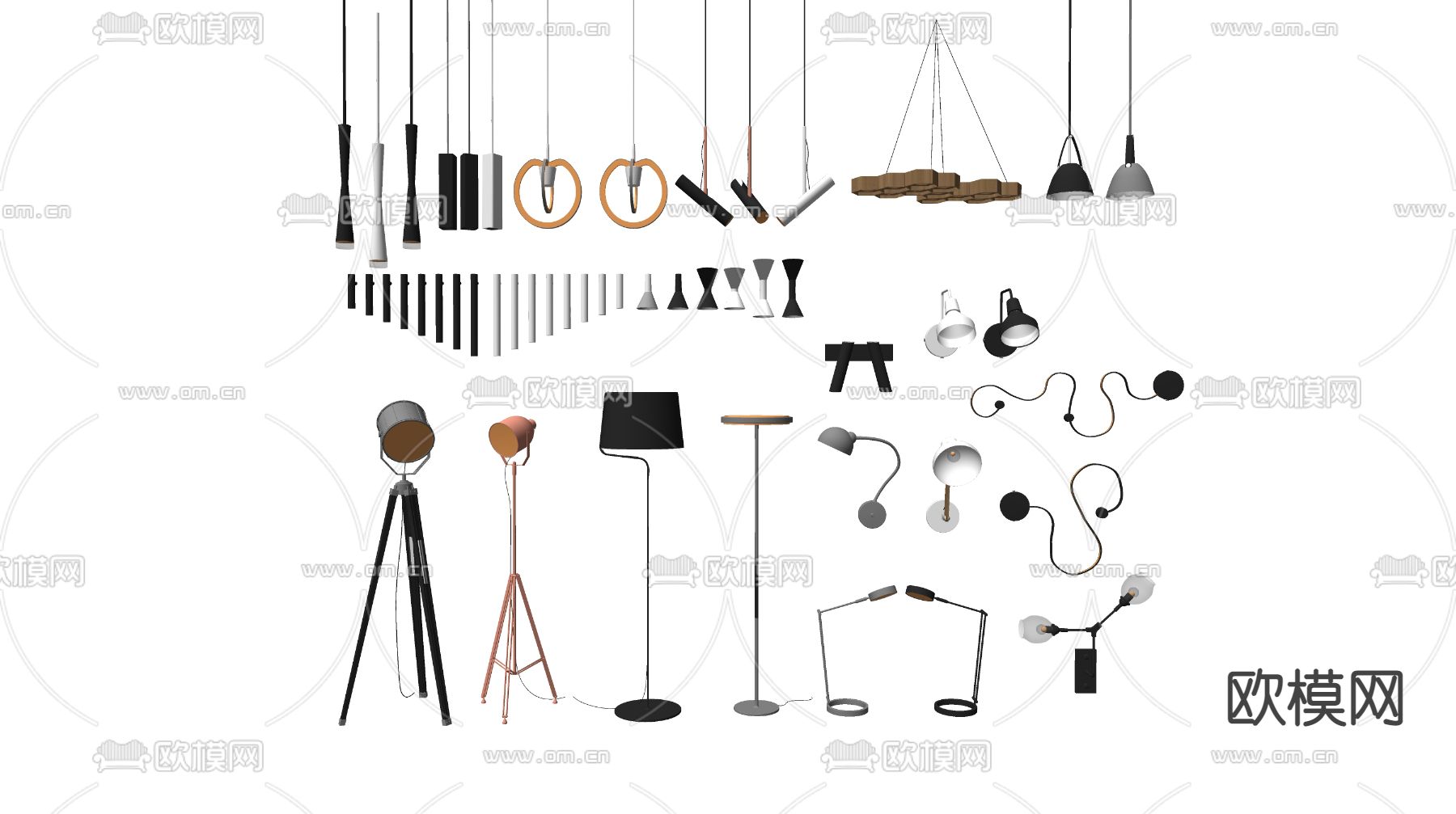 现代轻奢吊灯落地灯su模型下载