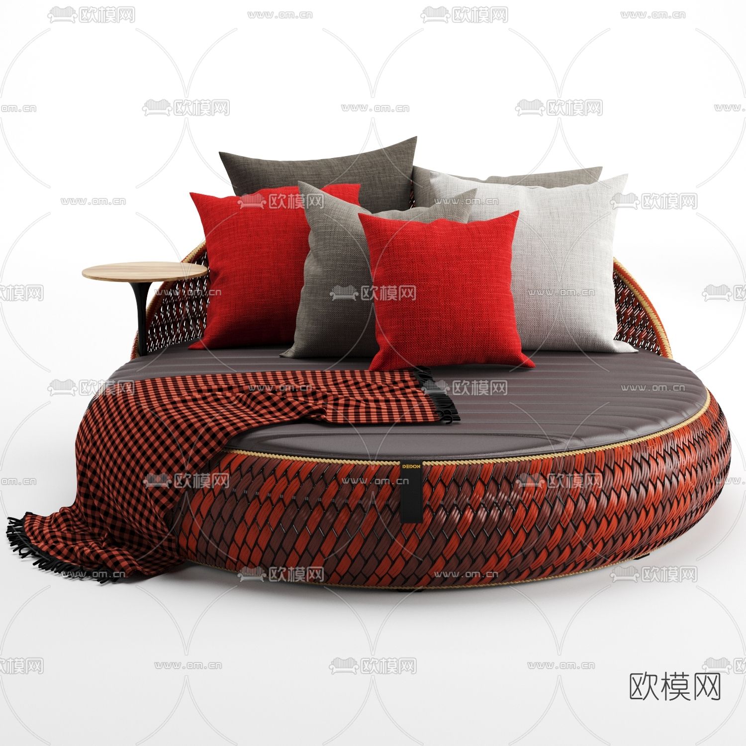 现代皮革圆床3d模型下载（渲染图4）