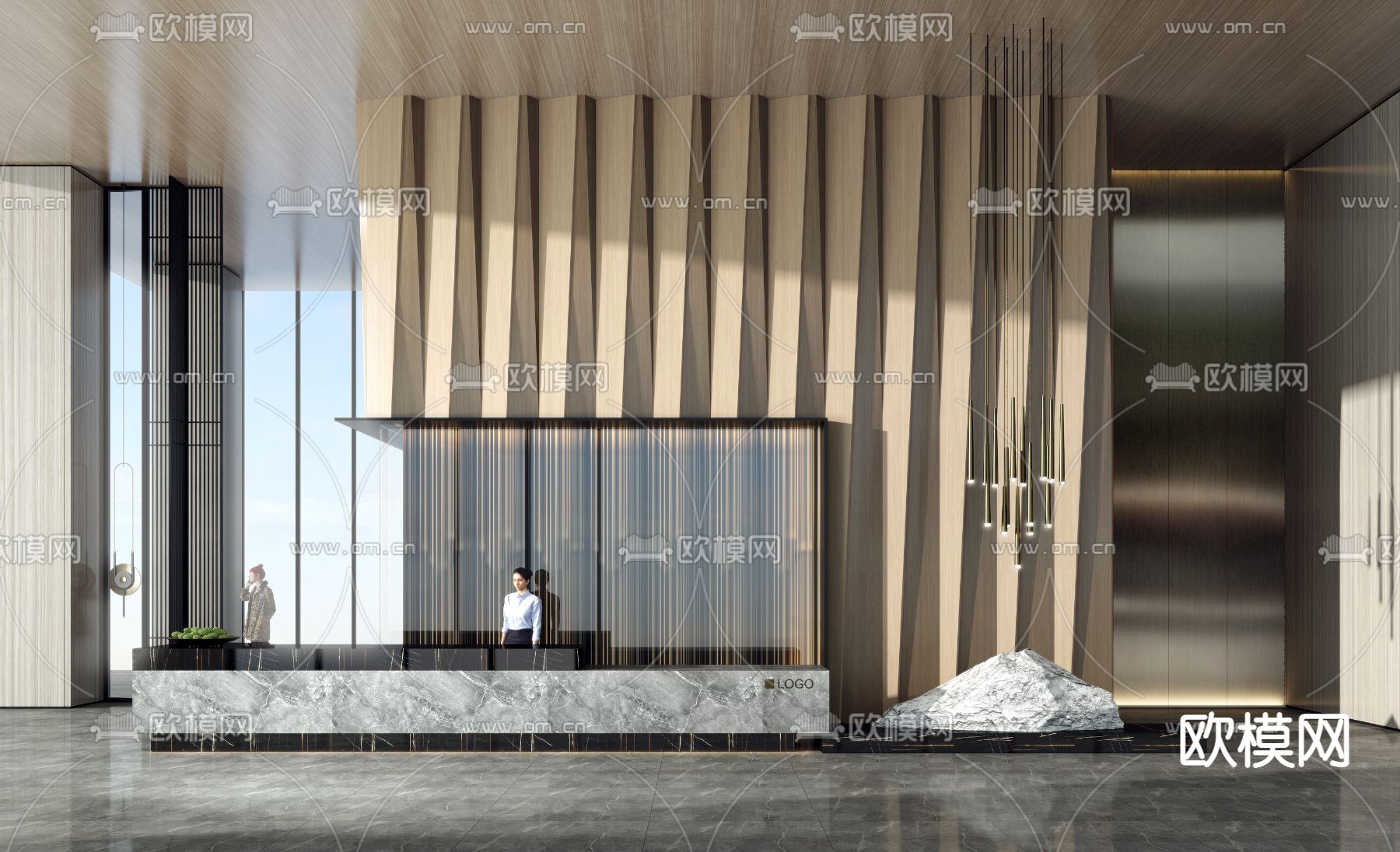 现代轻奢前台接待厅su模型下载（渲染图1）