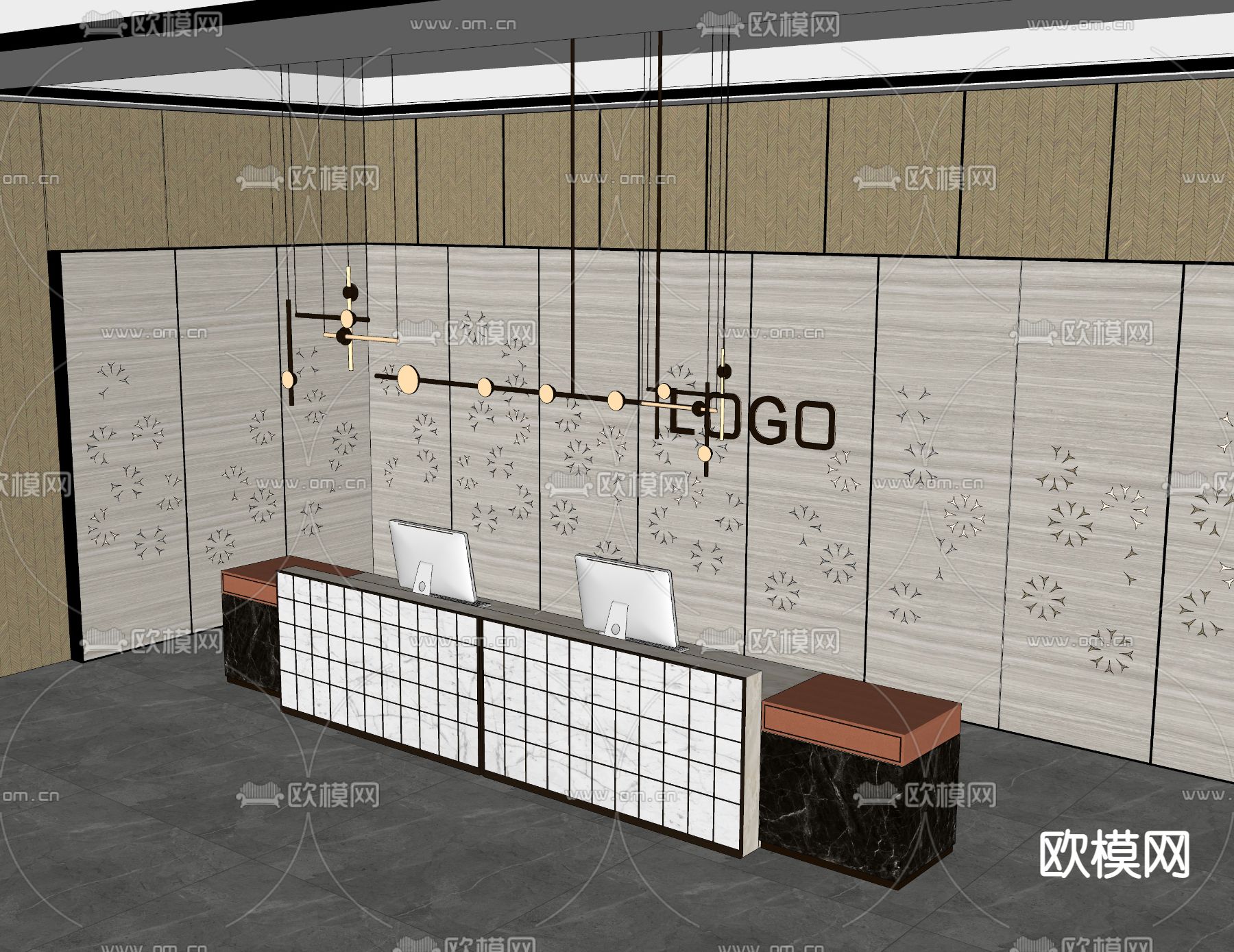 现代前台接待su模型下载（渲染图3）