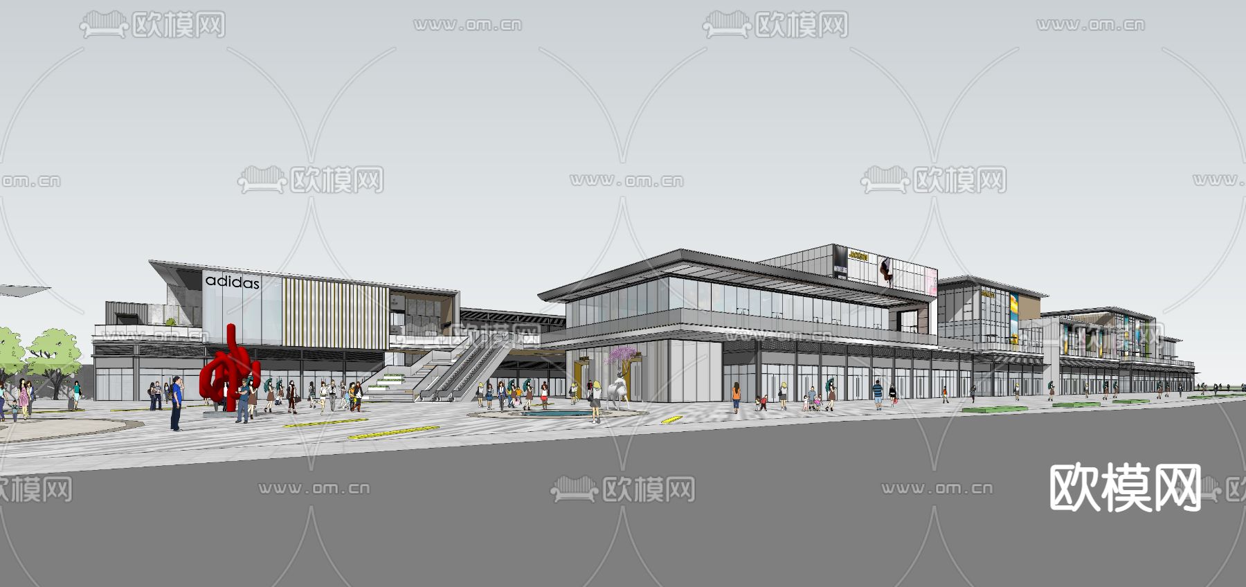 现代商业街su模型下载（渲染图3）
