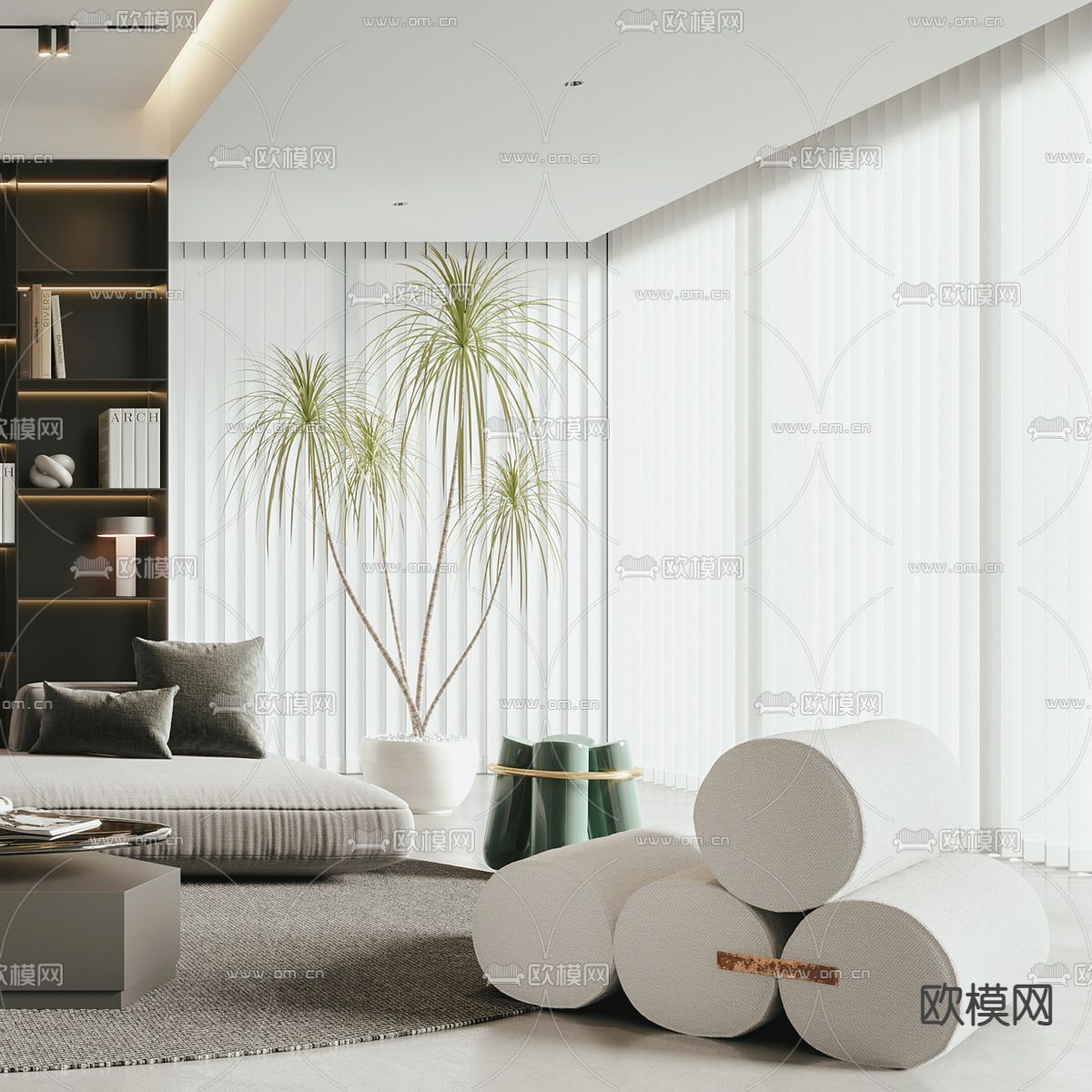 现代布艺沙发组合3d模型下载（渲染图4）