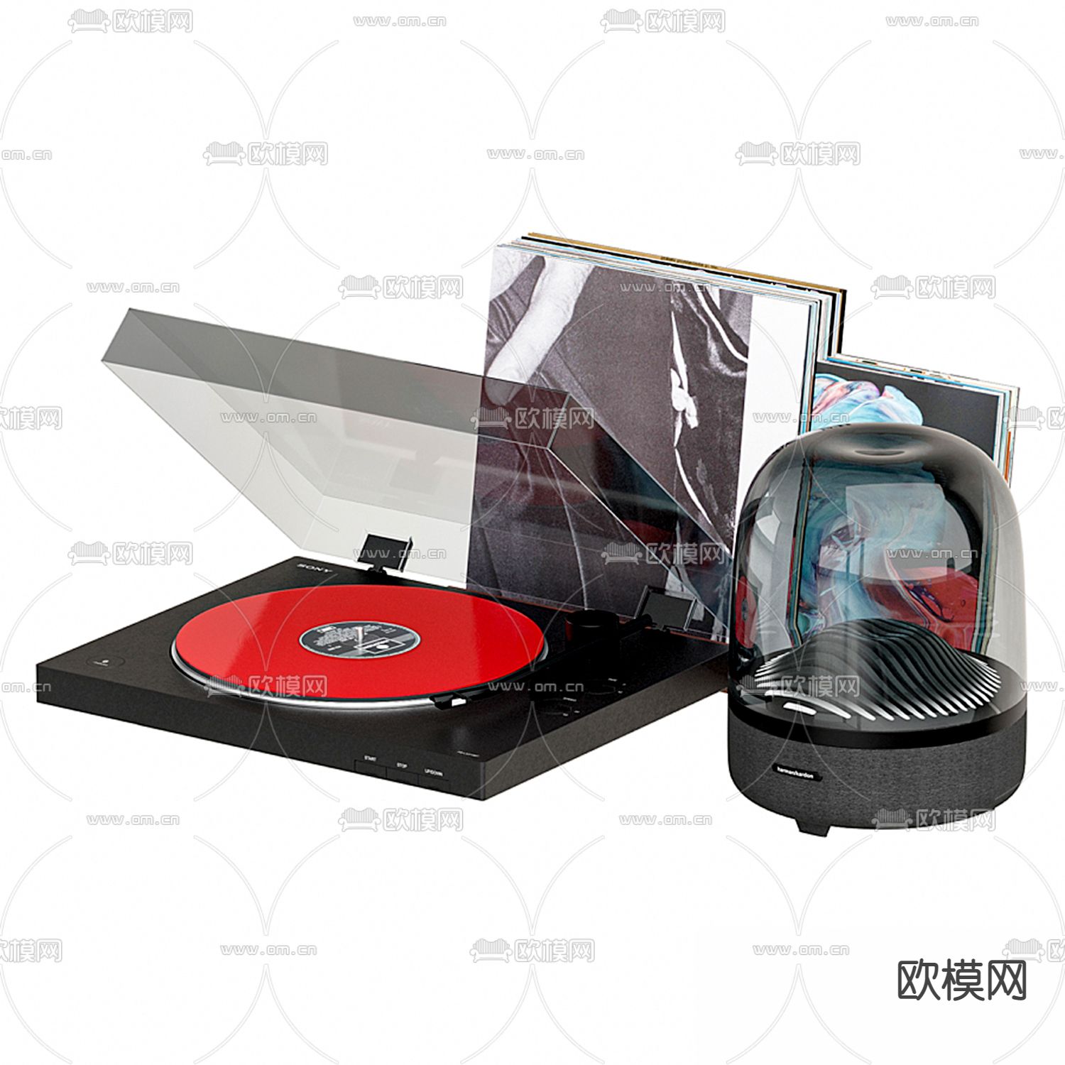 现代复古黑胶唱片机3d模型下载（渲染图3）