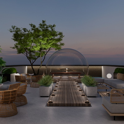  现代屋顶阳台花园su模型 