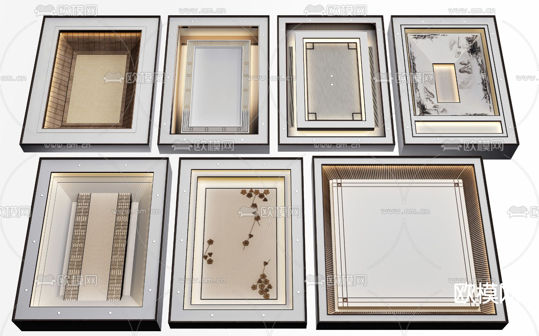 新中式吊顶天花su模型下载（渲染图1）