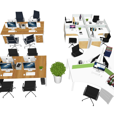  现代卡位办公桌椅su模型 