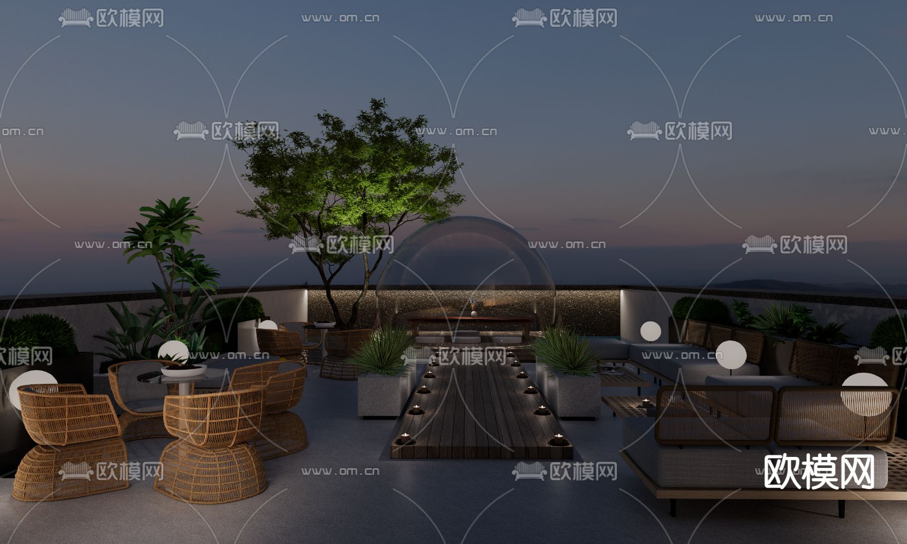 现代屋顶阳台花园su模型