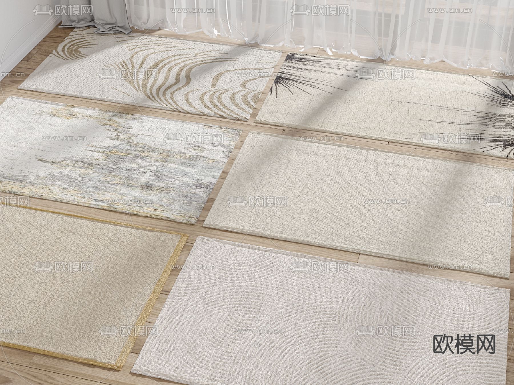 现代布艺地毯su模型下载（渲染图1）