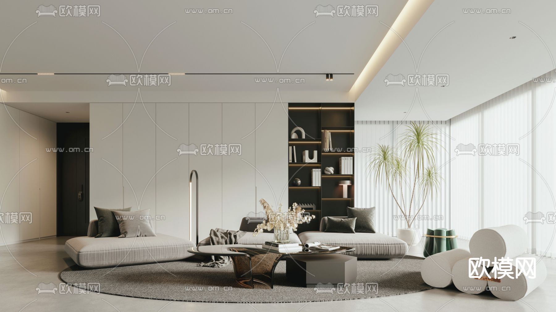 现代布艺沙发组合3d模型下载（渲染图1）