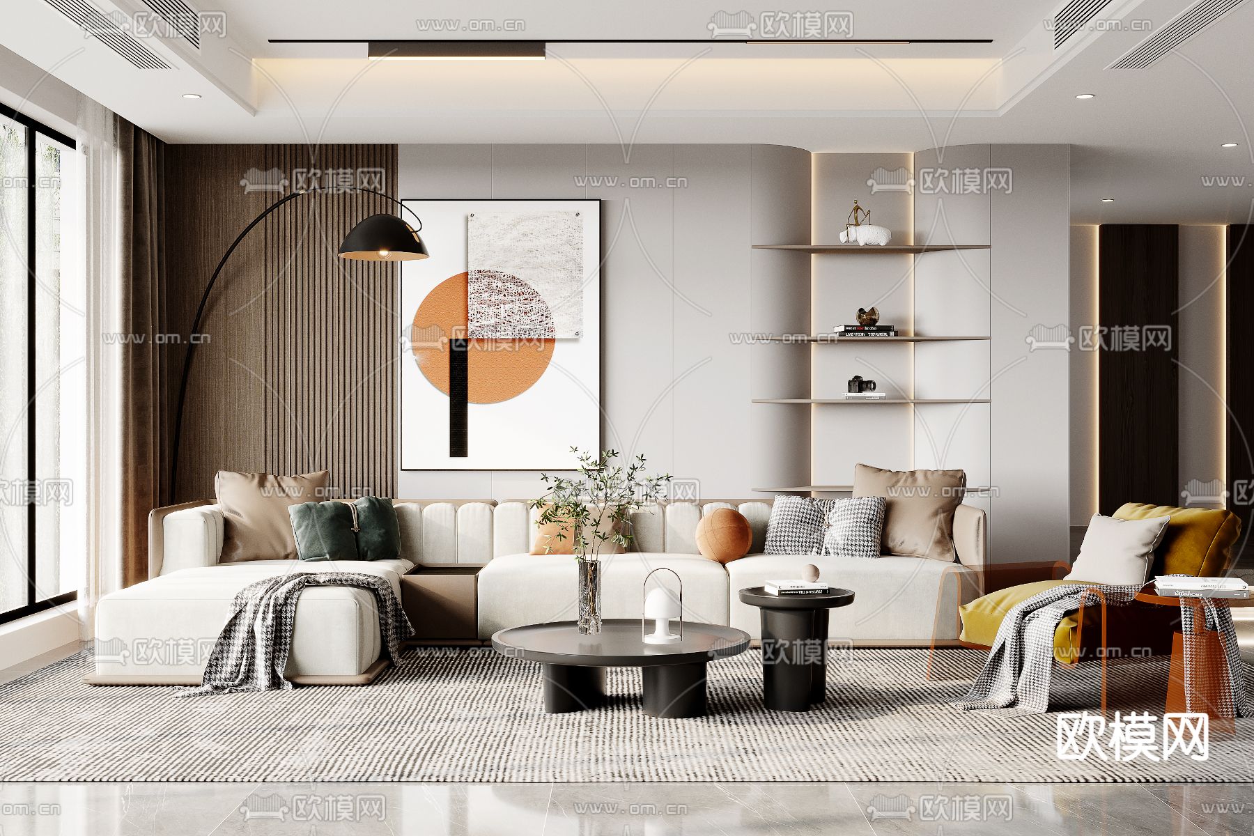 现代布艺转角沙发组合3d模型下载