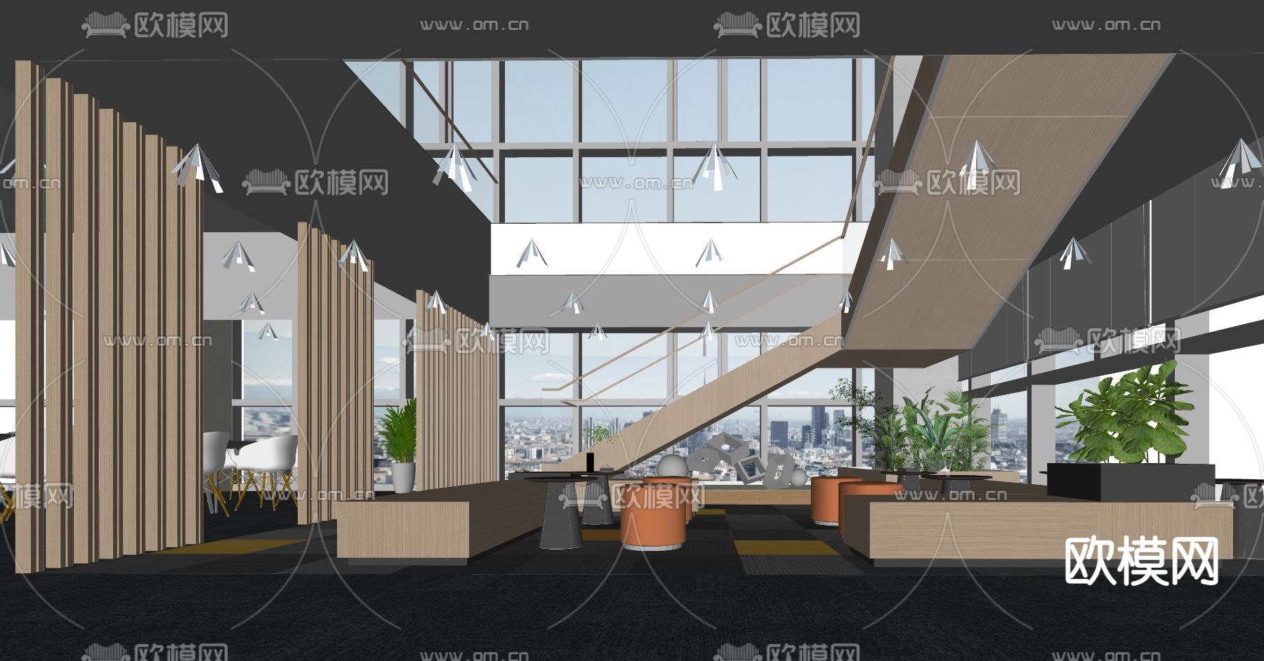 现代办公休息区su模型下载（渲染图2）