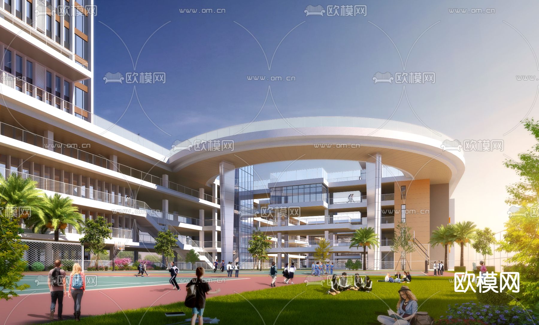 现代学校教学楼建筑外观3d模型