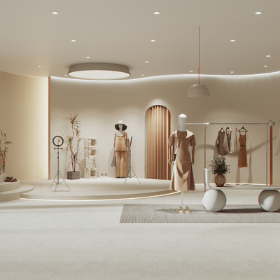  侘寂风服装店直播间su模型 