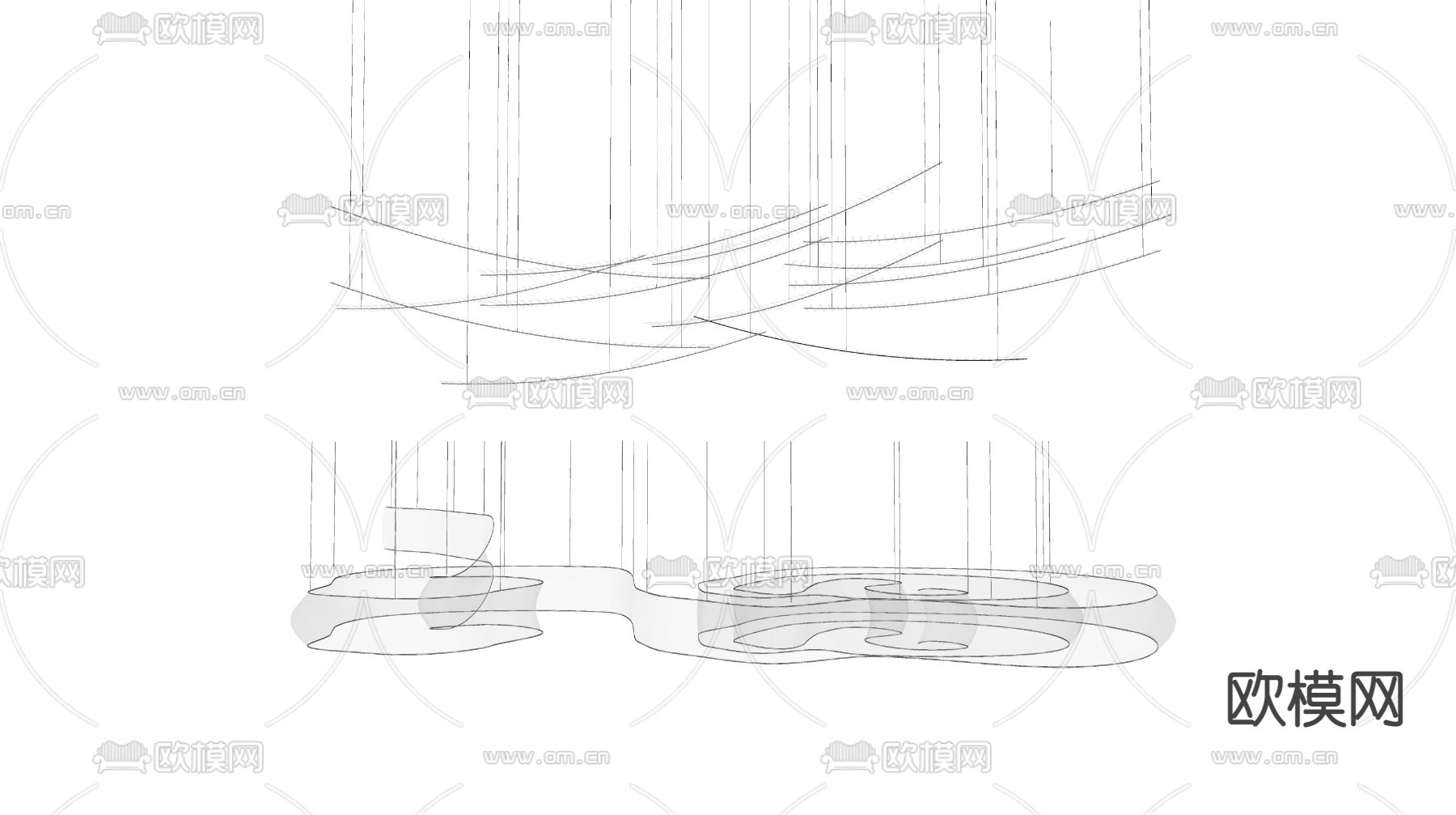 现代水晶飘带装饰吊灯su模型下载