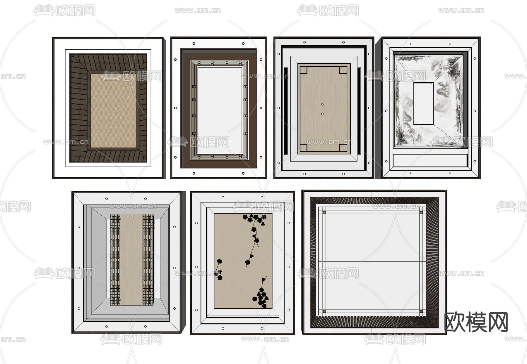 新中式吊顶天花su模型下载（渲染图2）