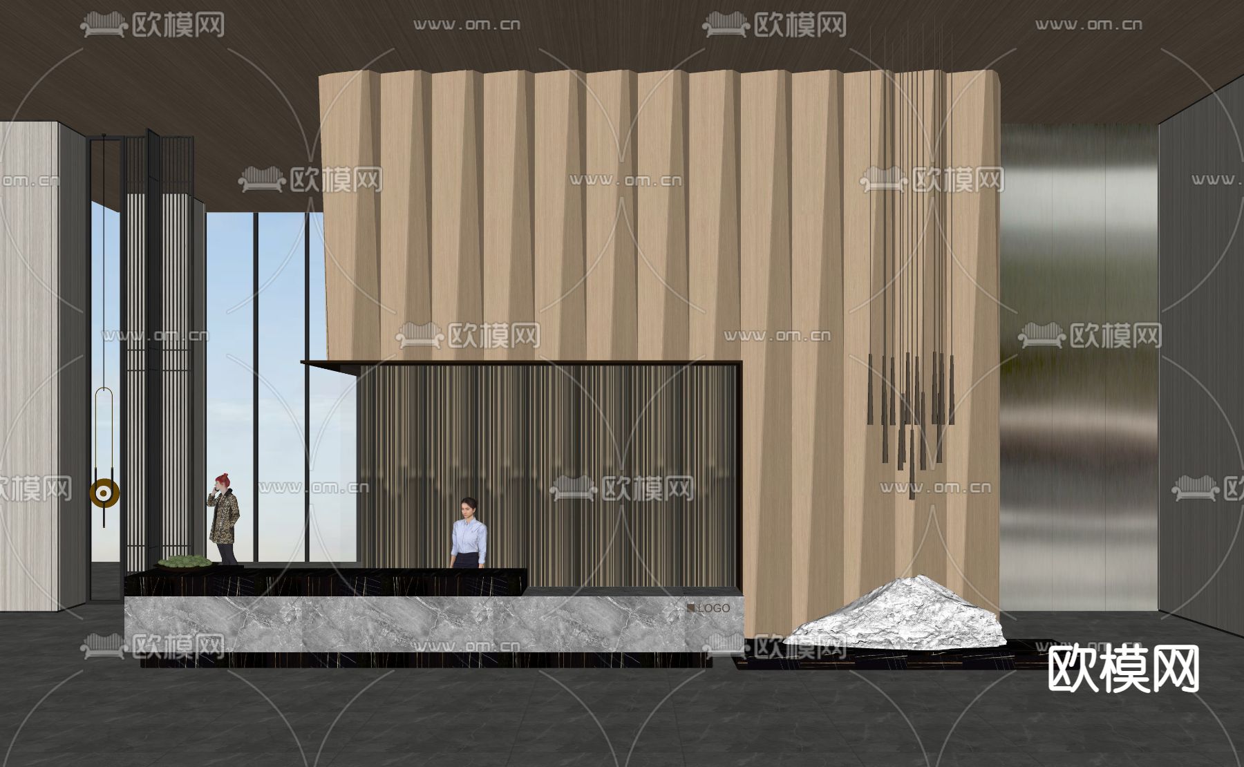 现代轻奢前台接待厅su模型下载（渲染图2）