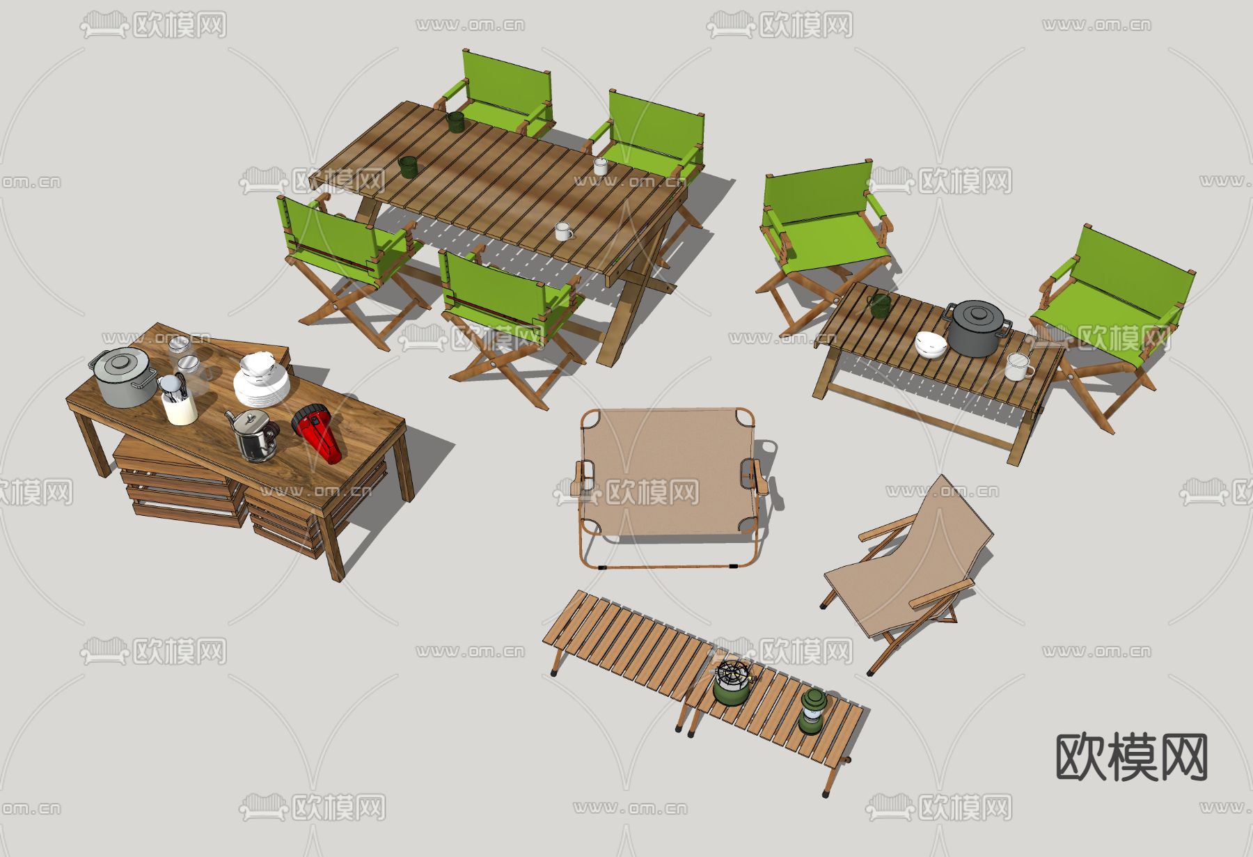 现代户外桌椅su模型
