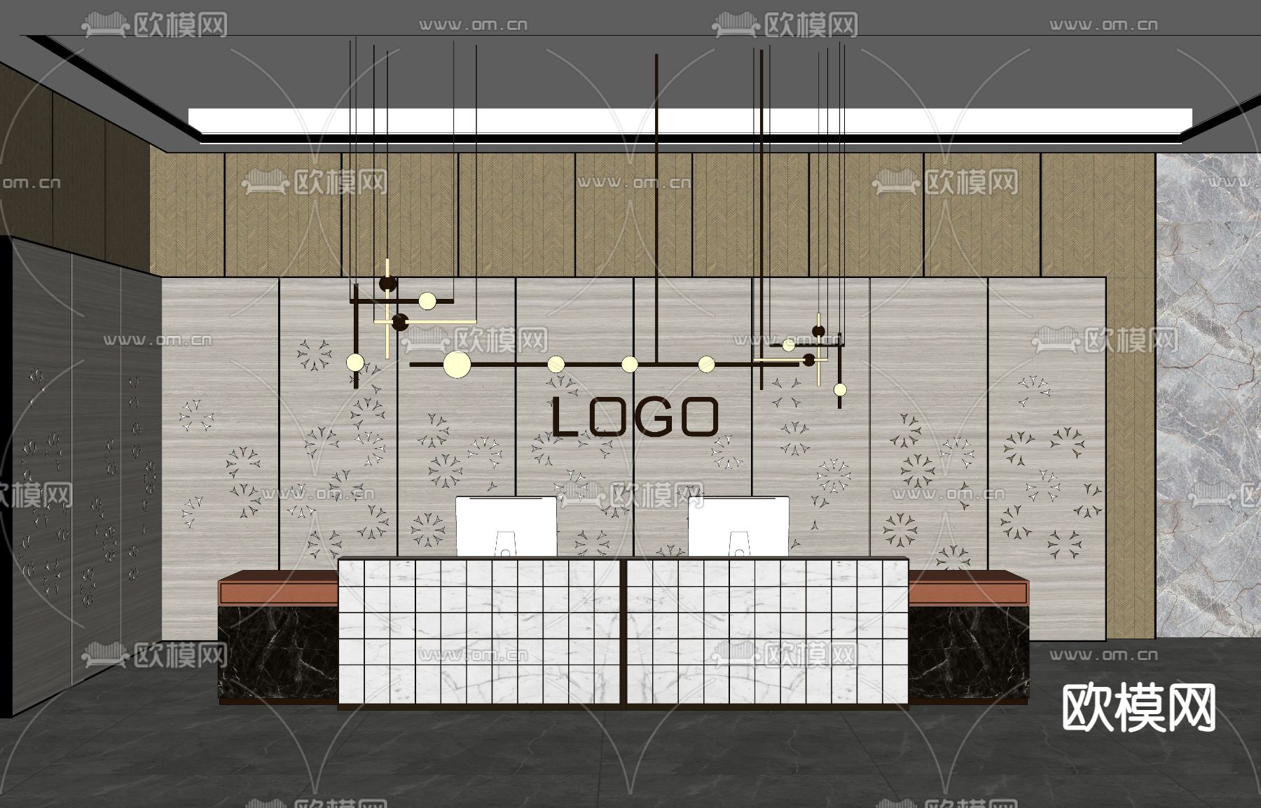 现代前台接待su模型下载（渲染图2）