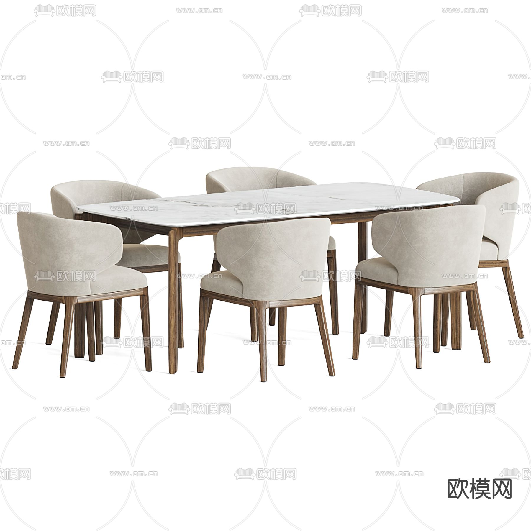 Bonaldo 现代大理石餐桌椅3d模型下载（渲染图2）