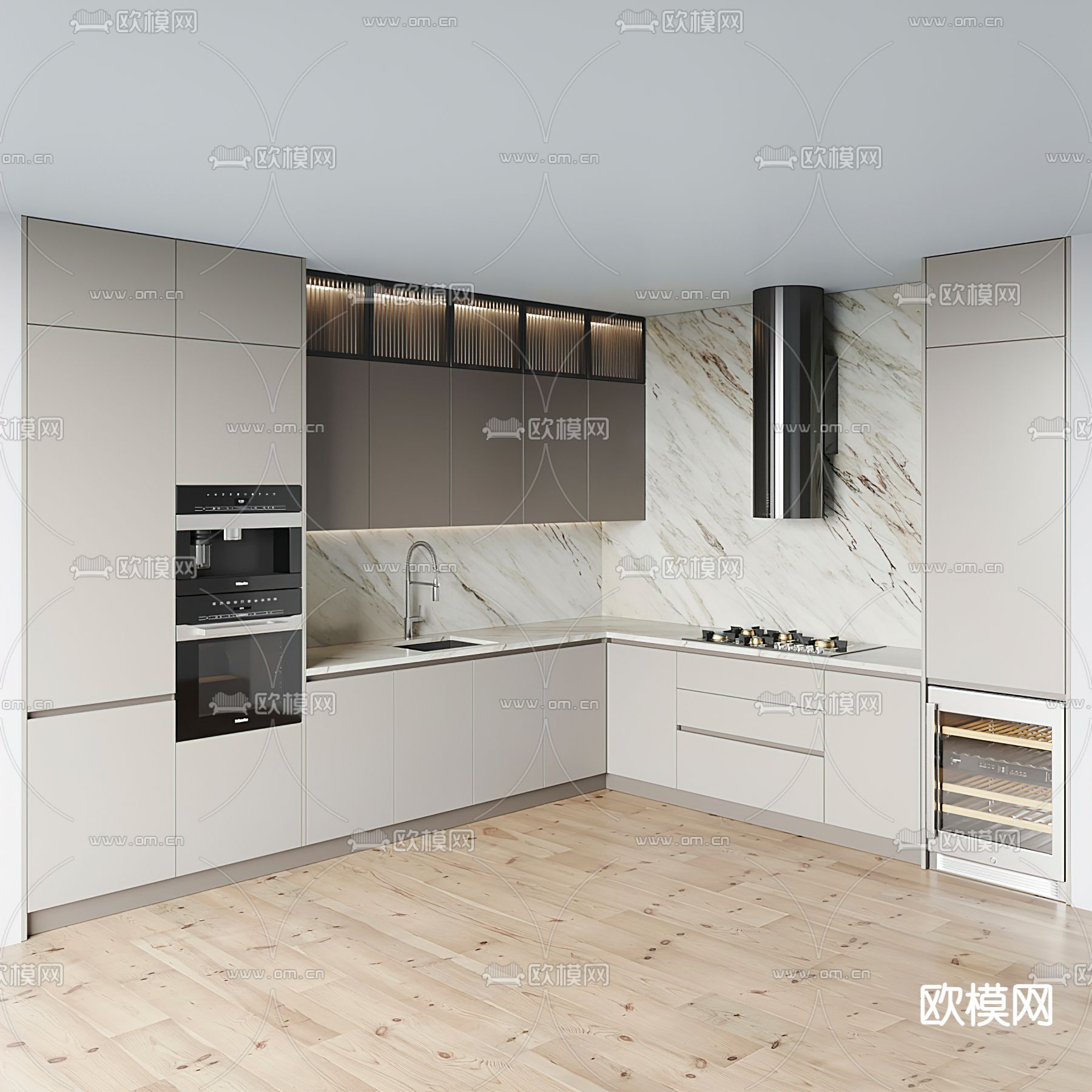 现代厨房橱柜3d模型下载（渲染图1）