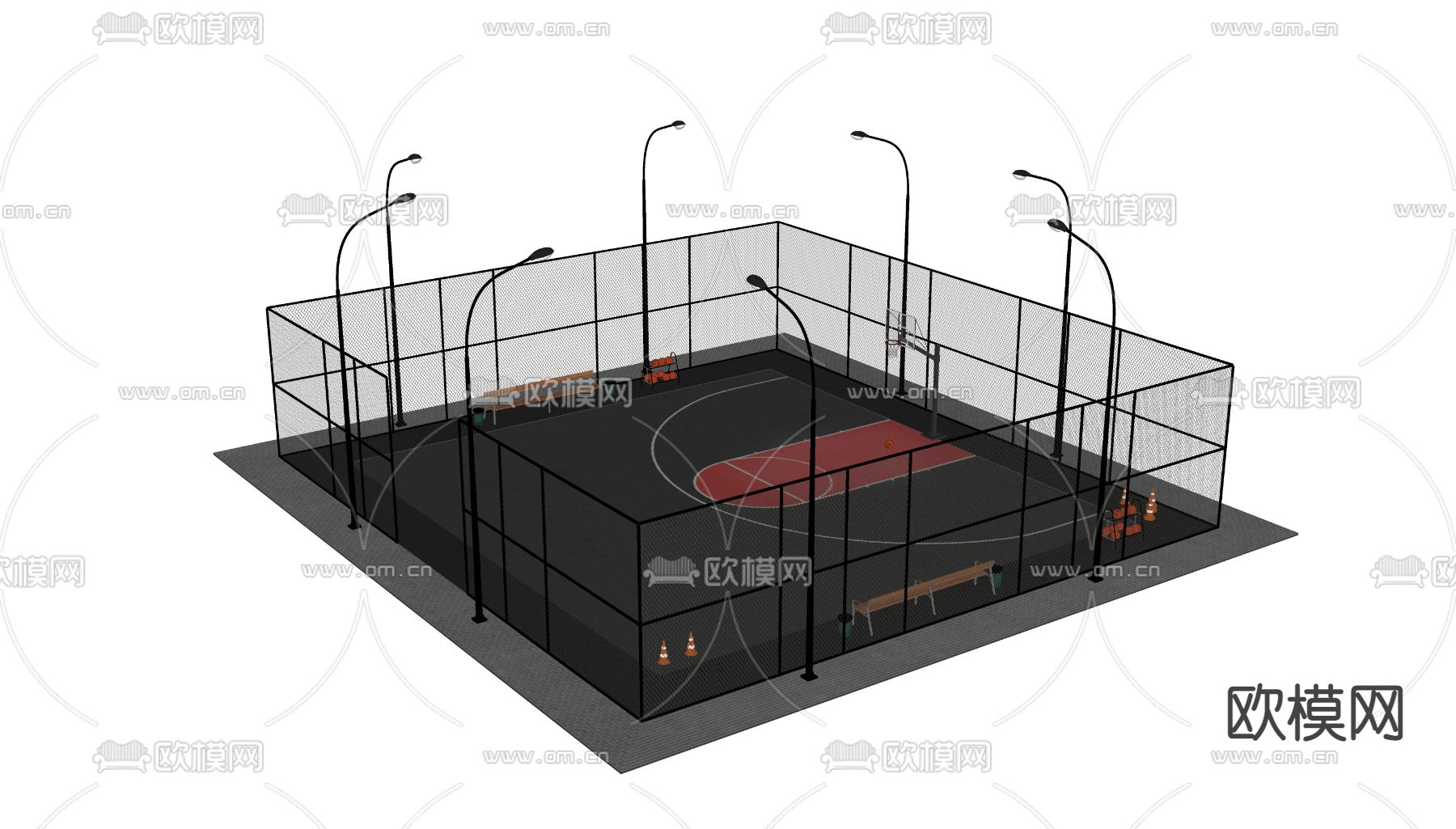 现代篮球场su模型下载（渲染图2）