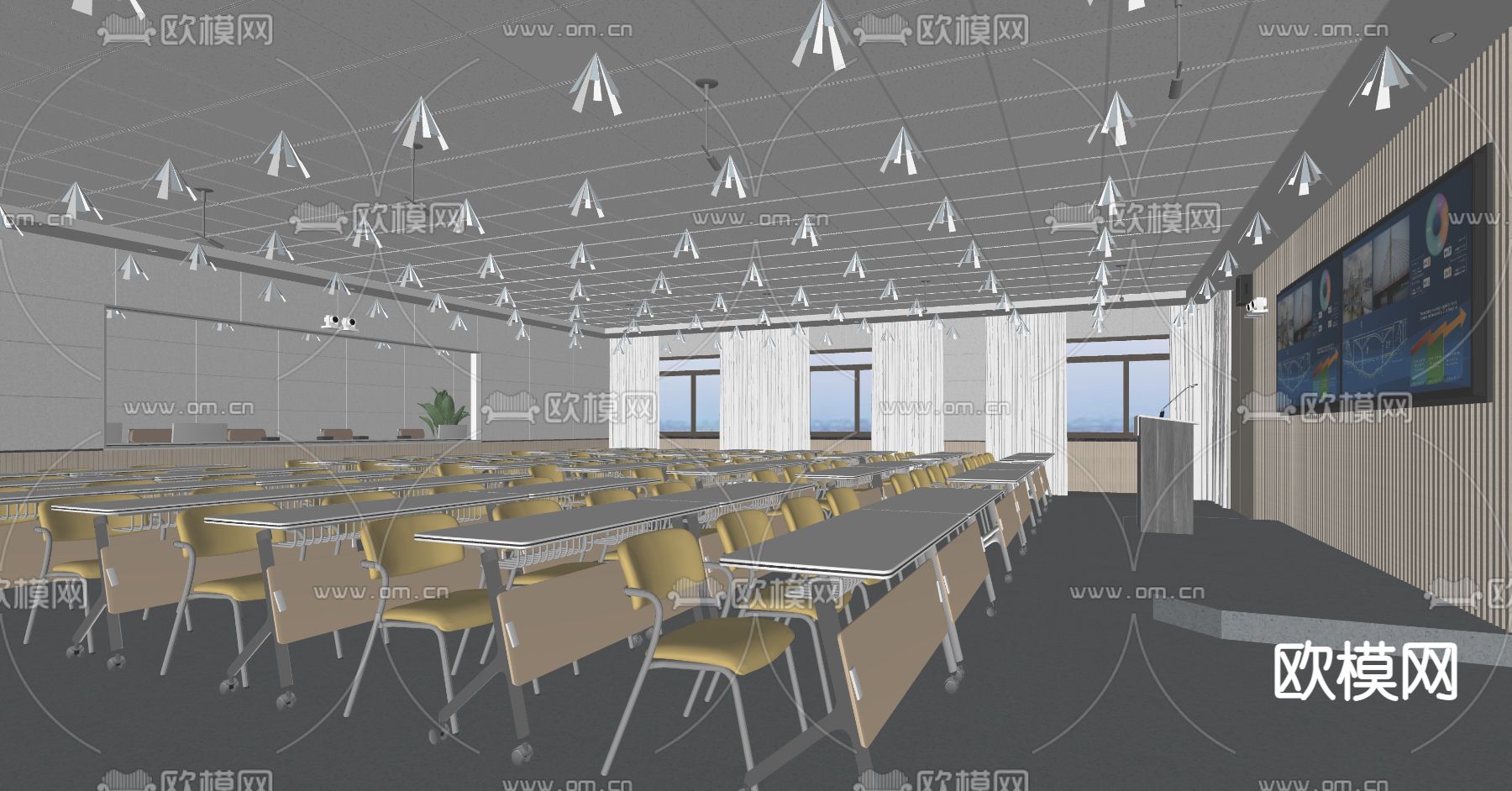 现代学校教室su模型下载（渲染图2）