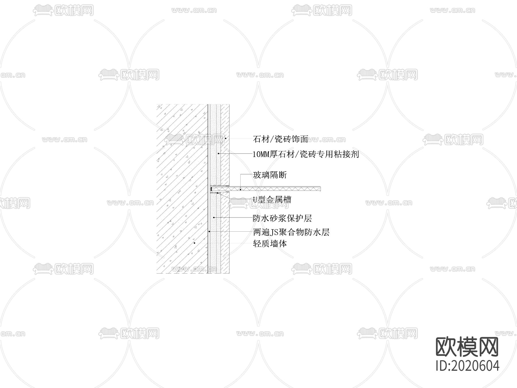 卫生间玻璃隔断墙面收口cad大样图下载