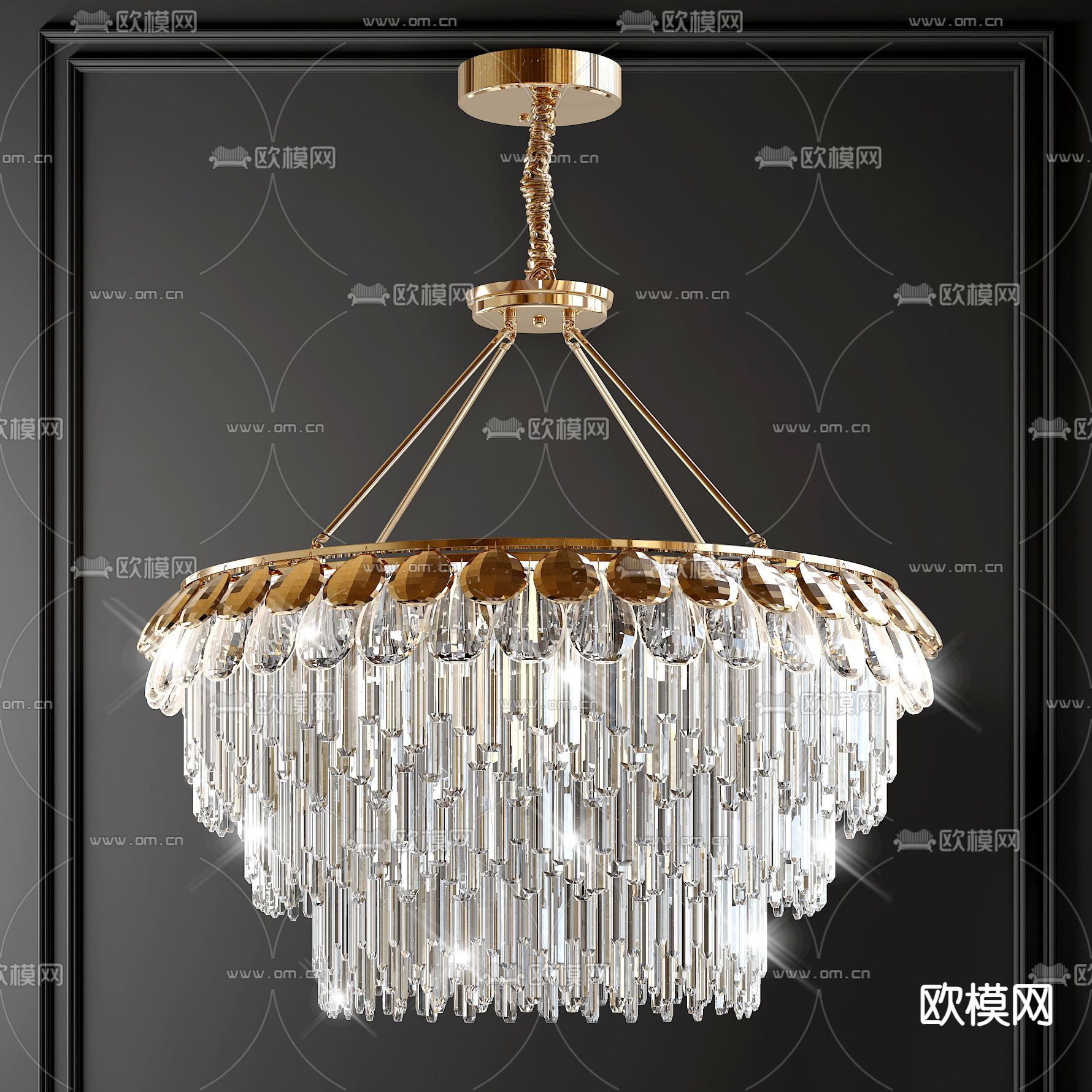 现代水晶多层吊灯3d模型下载_ID11867478_3dmax免费模型-欧模网