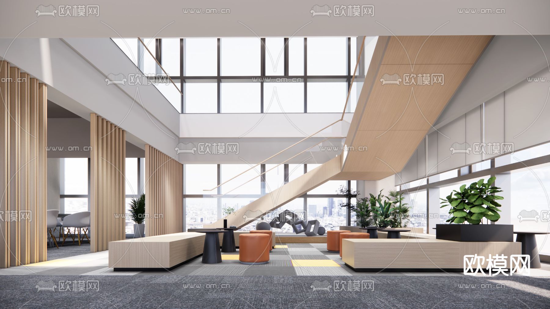 现代办公休息区su模型下载（渲染图1）