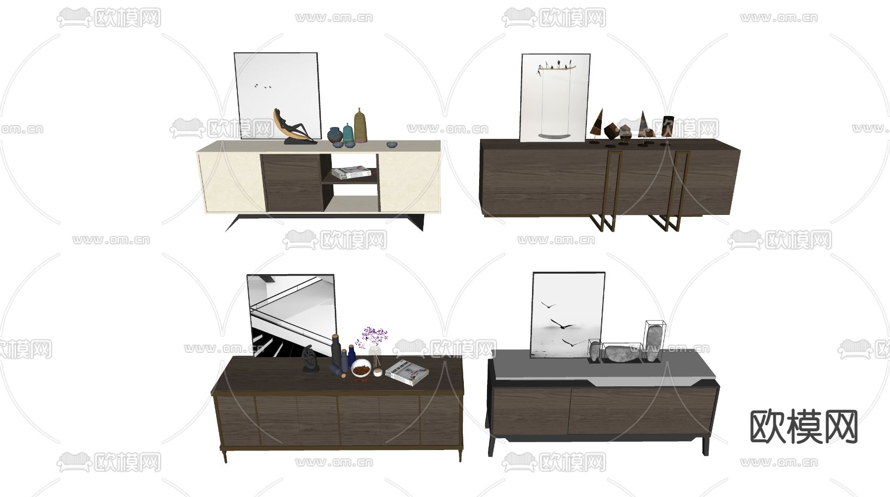 现代电视柜su模型下载