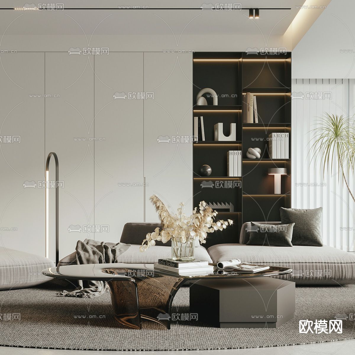 现代布艺沙发组合3d模型下载（渲染图3）