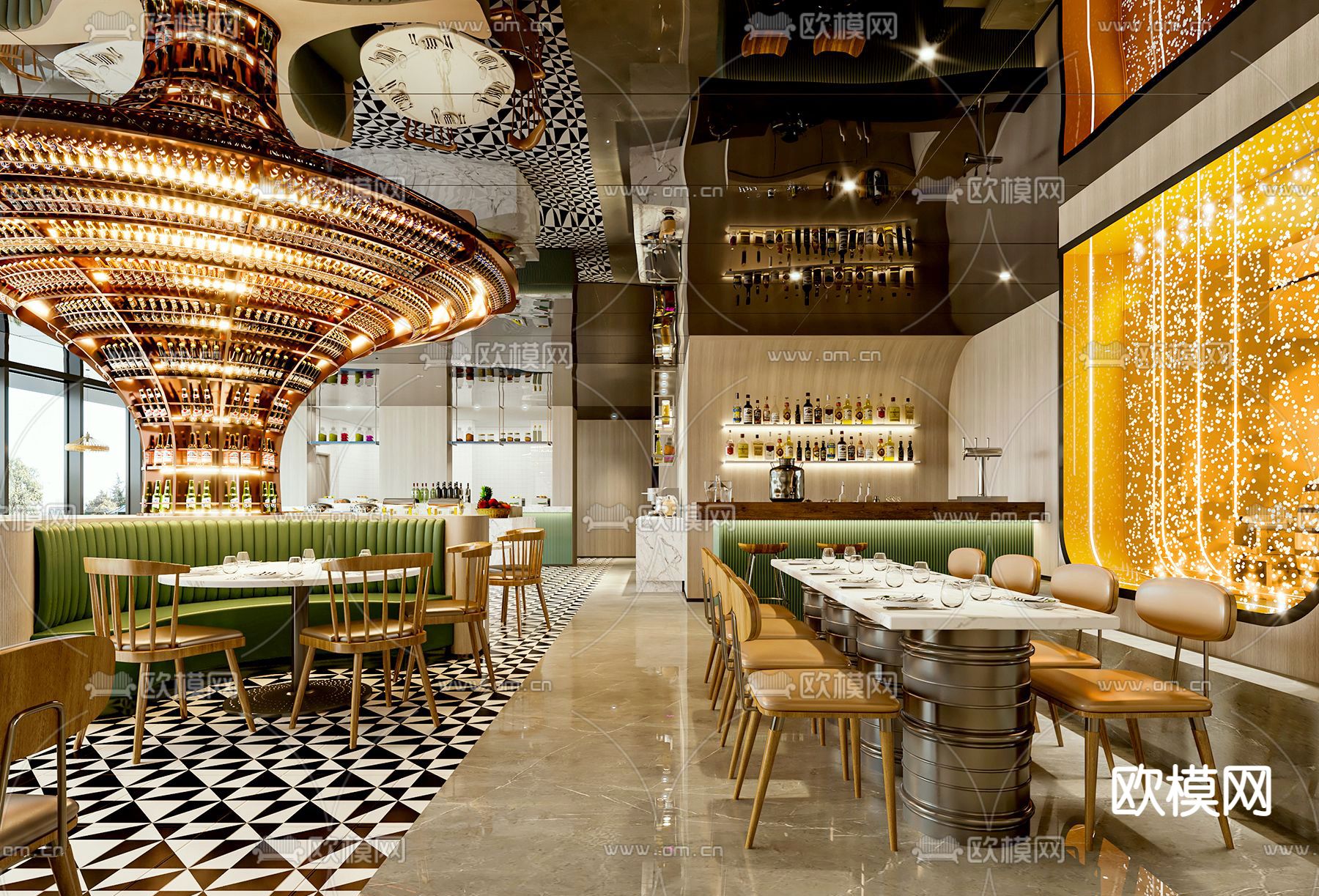 现代西餐厅3d模型下载